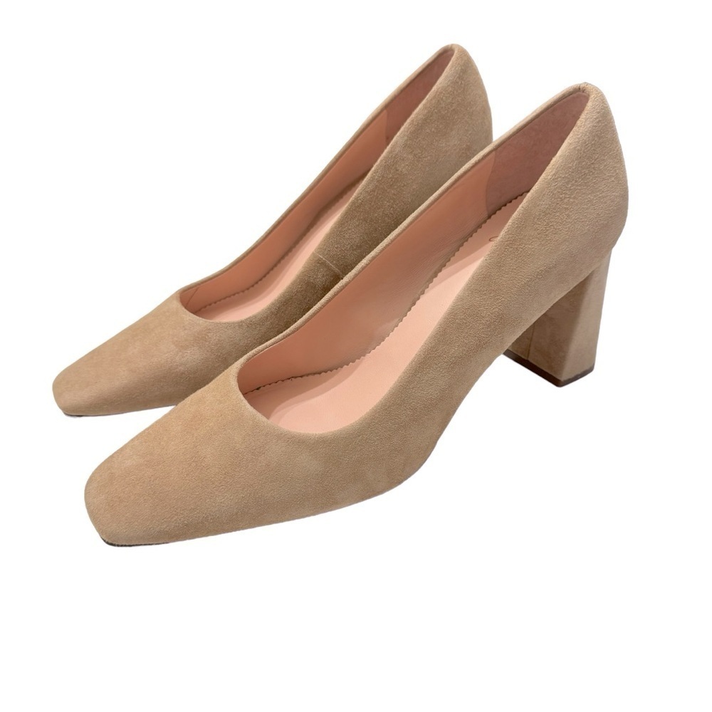 J.Crew Tan Suede square toe pump with Block Heel‎ Sz 8